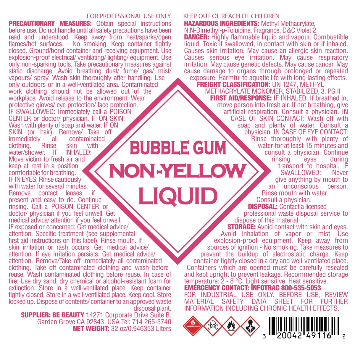 Bubblegum | Non-Yellow | | Acrylic Liquid | Monomer | Private Label | Wholesale