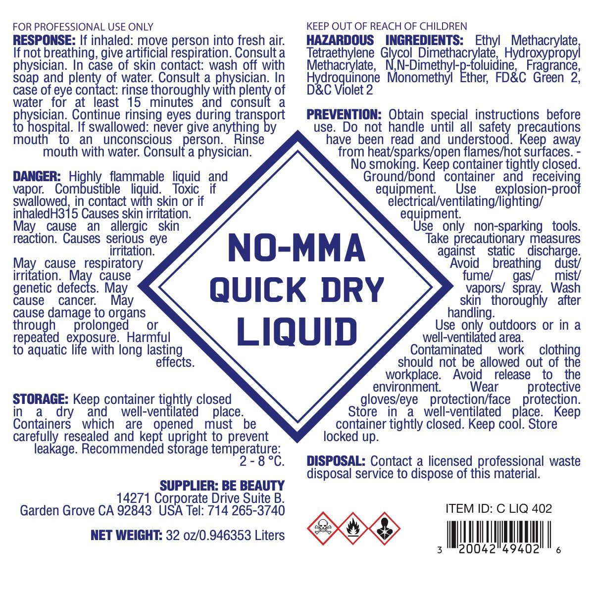 Quick Dry | NO MMA | Acrylic Liquid | Monomer | Private Label | Wholesale