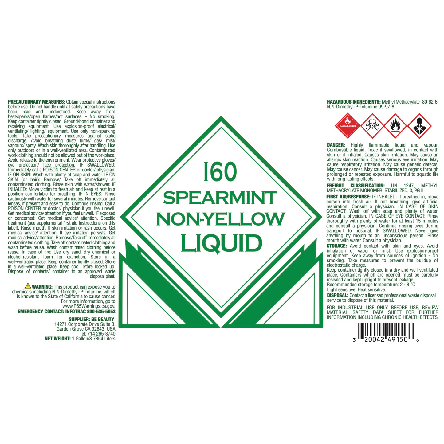 LIQUID 160 SPEARMINT - Fast Set Liquid Monomer
